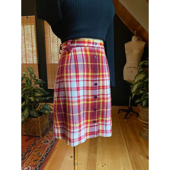 Mini Skirt Plaid Red Wool Vintage 60s - Picture 7 of 7